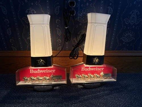 Vintage Budweiser Beer Lighted Signs Clydesdale Wall Sconce Light Lamps Lot of 2