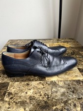 Gucci GG Leather Oxford Blue Dress Shoes Men's Size 44.5/ US 10.5 Made In Italy