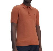 Fred Perry Men's Short Sleeve K9725 Cotton Knitted Solid Polo Shirt Cinnamon