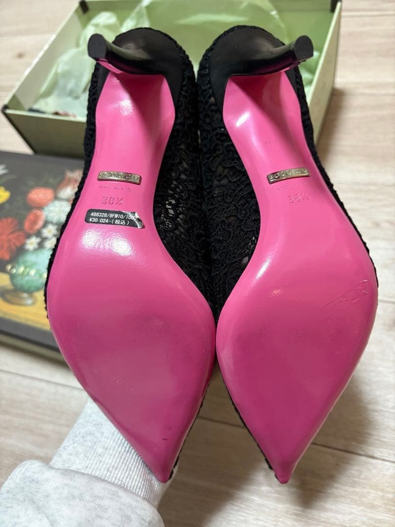 Auth Gucci Design Strap Pumps Leather Black Logo Heel EU38.5 US8.5 UK5.5 thumbnail 11