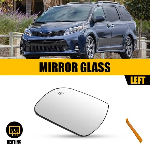 Mirror Glass For 11-14 Toyota Sienna Left Heated Flat Glass with Backing Plate