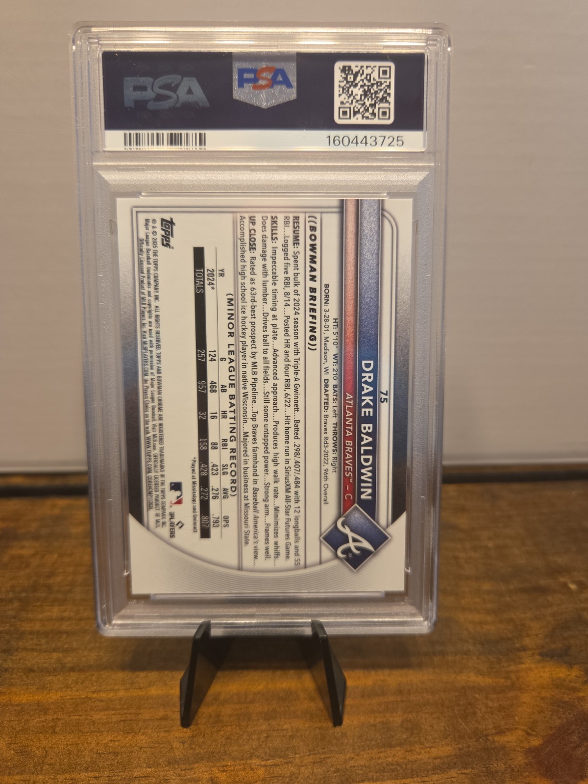 2025 Bowman Chrome Drake Baldwin Gold Refractor /50 PSA 9 RC view 3