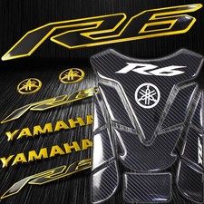 Real Carbon Fiber Tank Pad+8"3D Logo+2-Tone Black/Chrome Gold YZF-R6/R6S Sticker