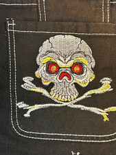 JNCO Jeans Men's Black Dark Wash WEIS Wide-Leg Baggy Embroidered Skull 42W 2XL