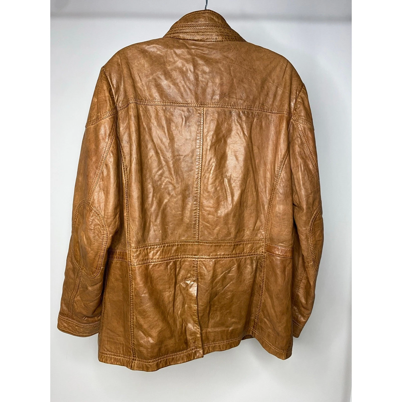 Carbon2Cobalt Men's Large Leather Bomber Jacket Brown Double Zip Up Mock - product detail image 4