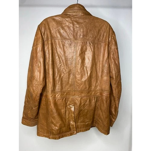 Carbon2Cobalt Men's Large Leather Bomber Jacket Brown Double Zip Up Mock image 4