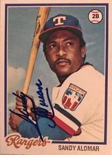 Sandy Alomar Sr. Signed Autographed 1977 Topps Baseball Card : Texas Rangers