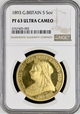 1893 Great Britain 5 Sovereign PF63 Ultra Cameo Graded By NGC