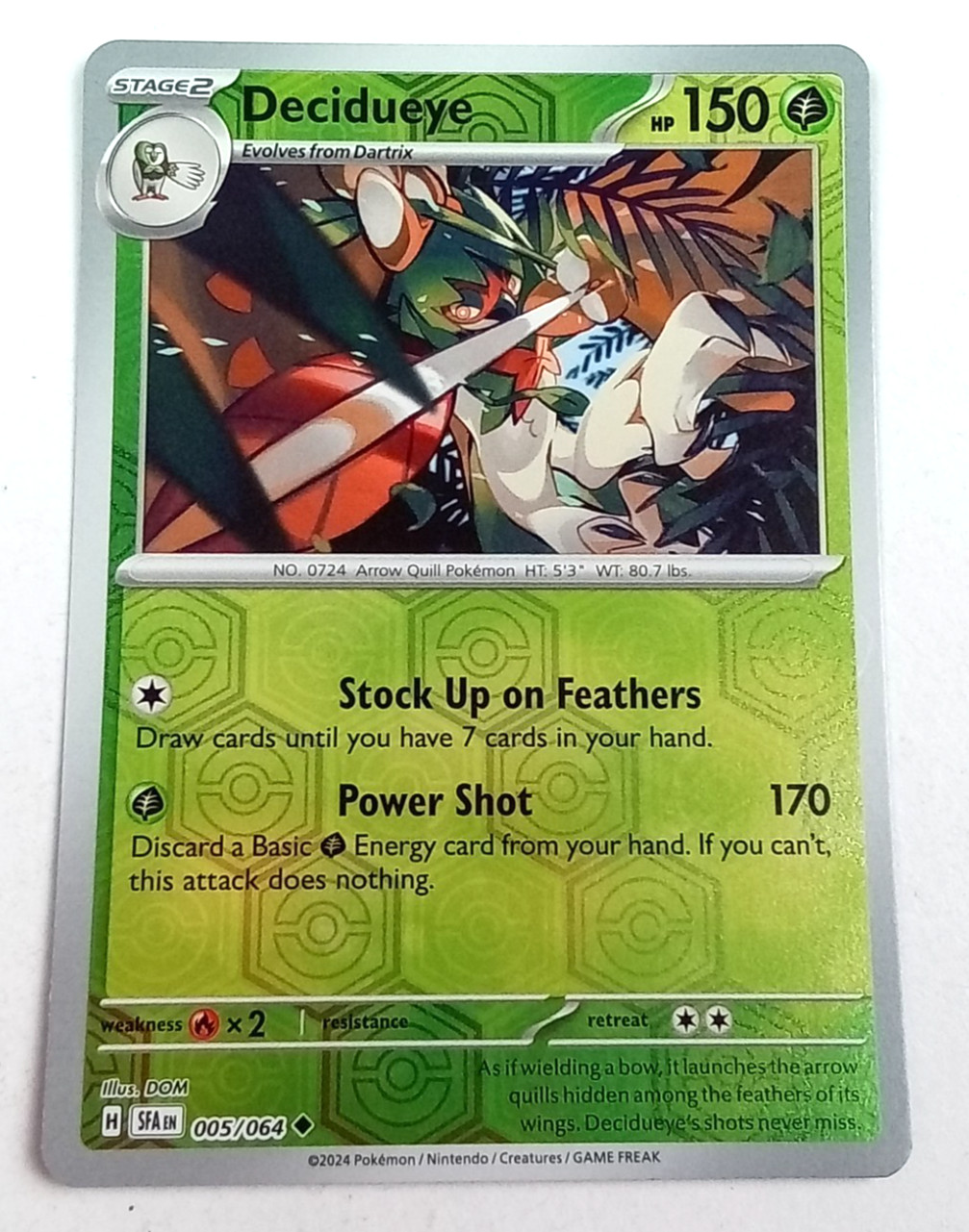 Decidueye 5/64 Shrouded Fable Reverse Holo Pokémon Card 2024