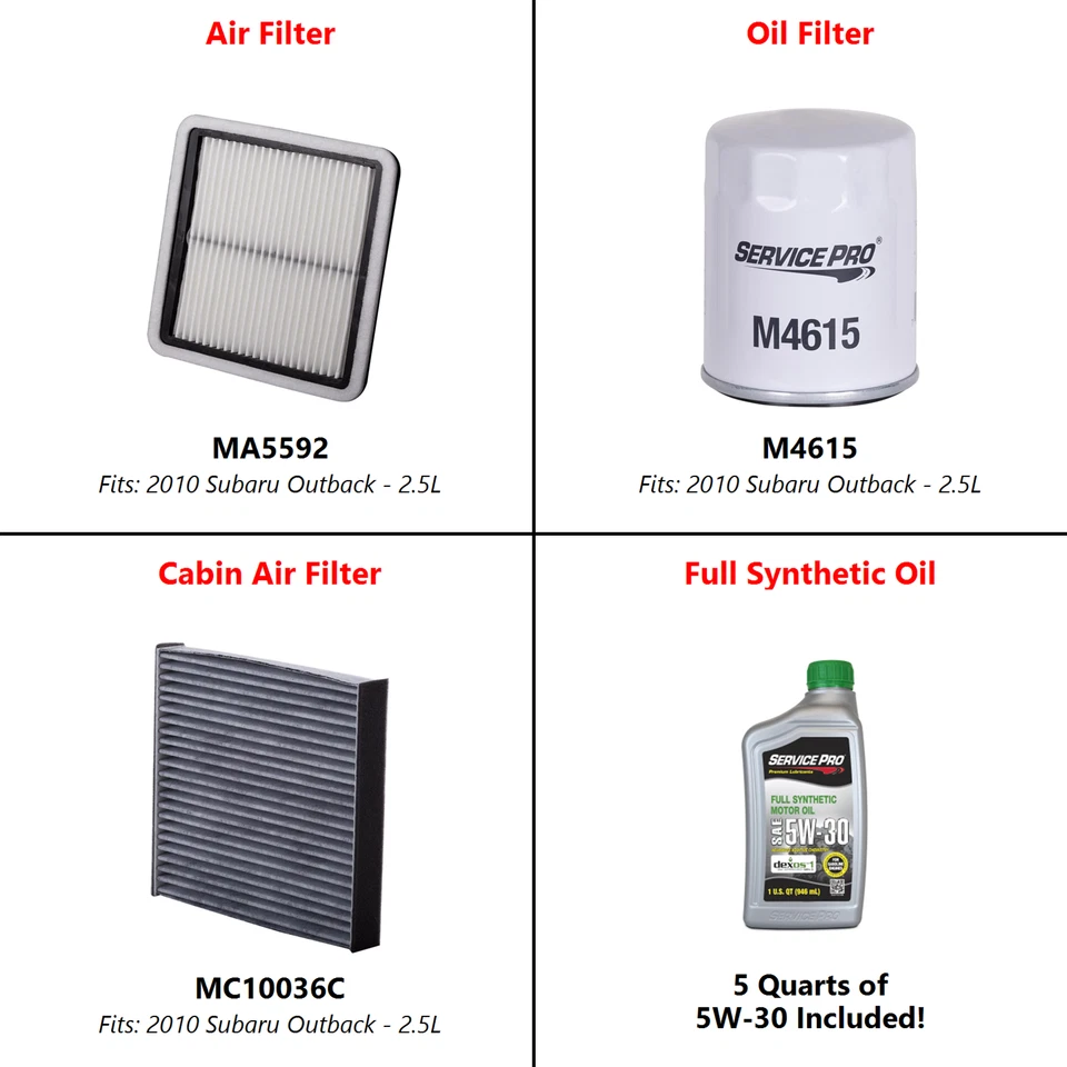 2010 Subaru Outback 2.5L Complete Cabin, Air & Oil Filter Kit (5W-30) - Image 2 of 4