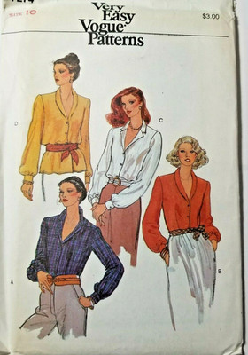 Vogue 7274 Blouse Top Shirt Sewing Pattern Ladies 10 UC Very Easy V Neck Flowy