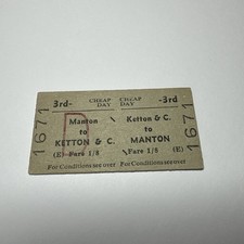 Vintage Railway Ticket - Manton to Ketton and Collyweston Rutland
