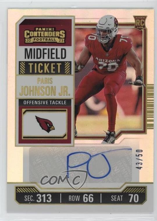 2023 Panini Contenders Midfield Ticket 43/50 Paris Johnson Jr Rookie Auto RC rf2