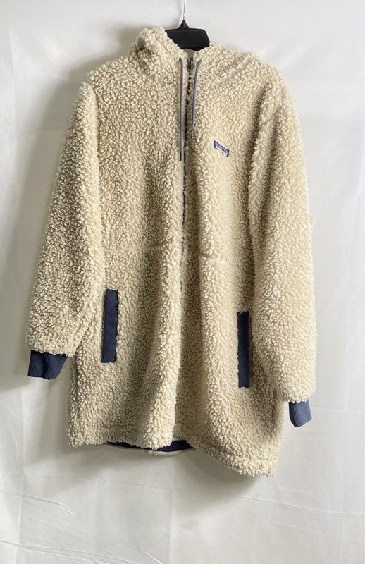 Patagonia Women's Tan Blue Dusty Mesa Parka High Pile Fleece Jacket XL