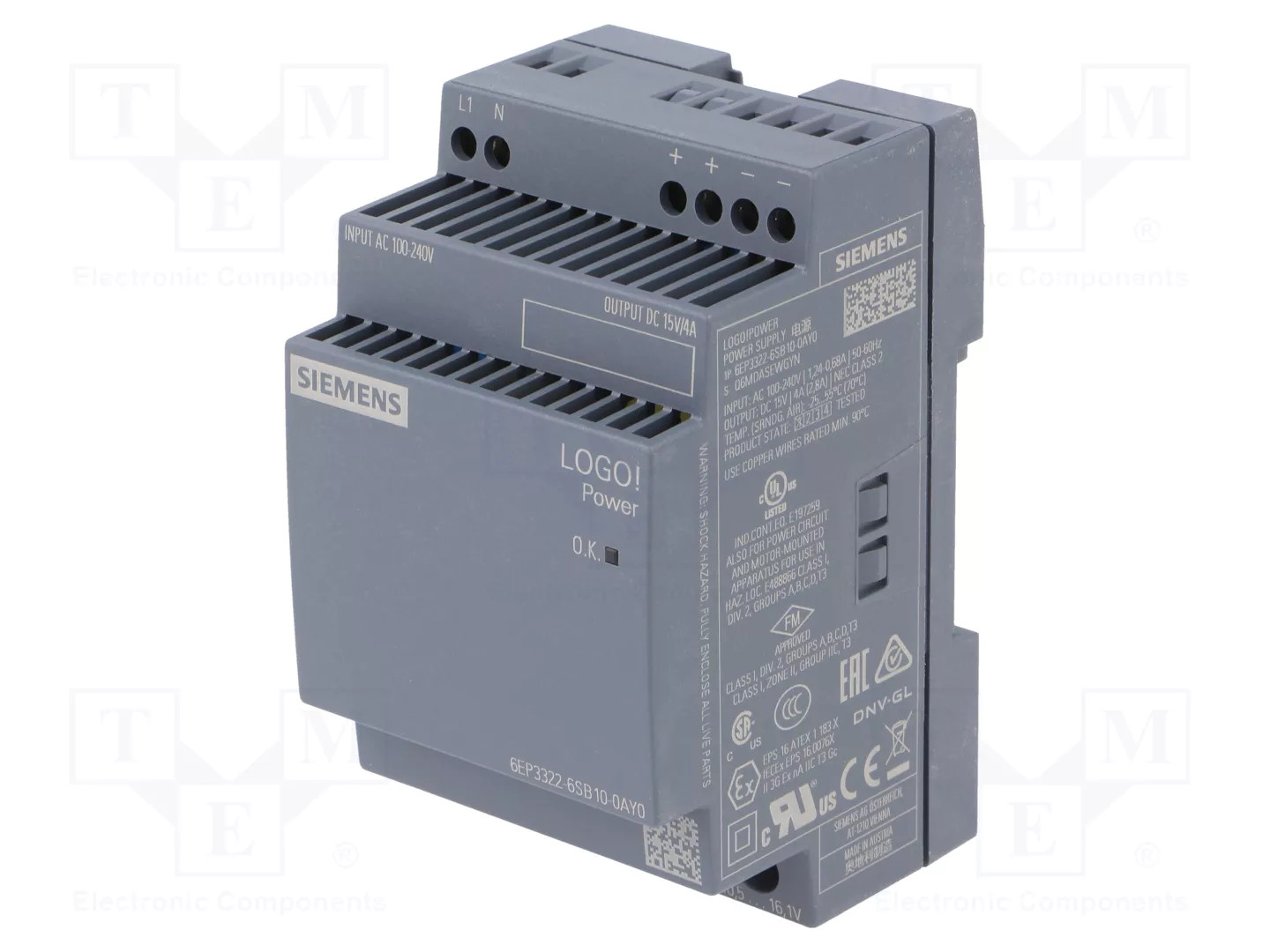Power supply: switching; for DIN rail; 60W; 15VDC; 4A; 85÷264VAC