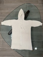 Vintage Cream Hand-knitted Hooded Wool Infant Baby Bunting OS