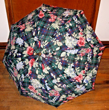 NOS Vintage 80s Ralph Lauren Blue  Green Tartan Flowered Doormans Hook Umbrella