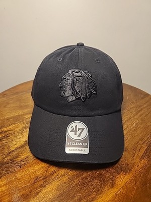 '47 Brand Chicago Blackhawks Clean Up Hat Cap Adjustable Strapback Blackout NHL