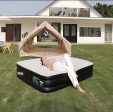 Black 16  Queen Air Mattress with Wireless Pump  Quick Inflate, Home  Camping