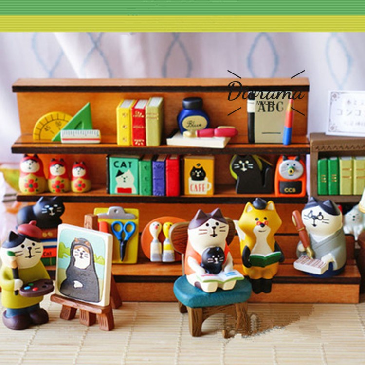 Japanese Cat Bookstore Series Cute Animal Figurine Home Decor Gift