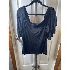 New York & Company Black Off Shoulder Ruffle Sleeve Blouse Top XL Made in USA
