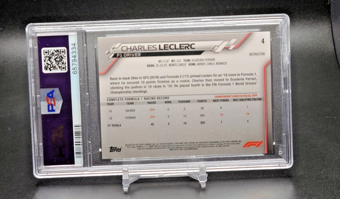 2020 Topps Chrome F1 Charles Leclerc Refractor #4 Formula 1 RC PSA 9 view 2