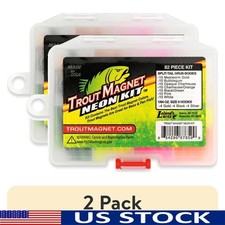 Trout Magnet Neon Fishing Kit Soft Baits 70 Grub Bodies 12 Jig Heads Freshwater