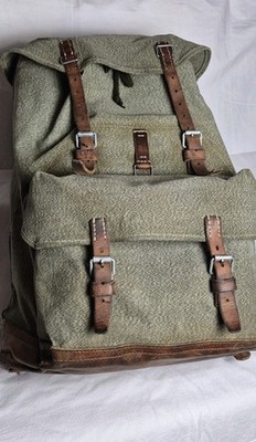 Original Swiss Army Leder/Canvas Rucksack Rustikaler Gebirgsrucksack 1971