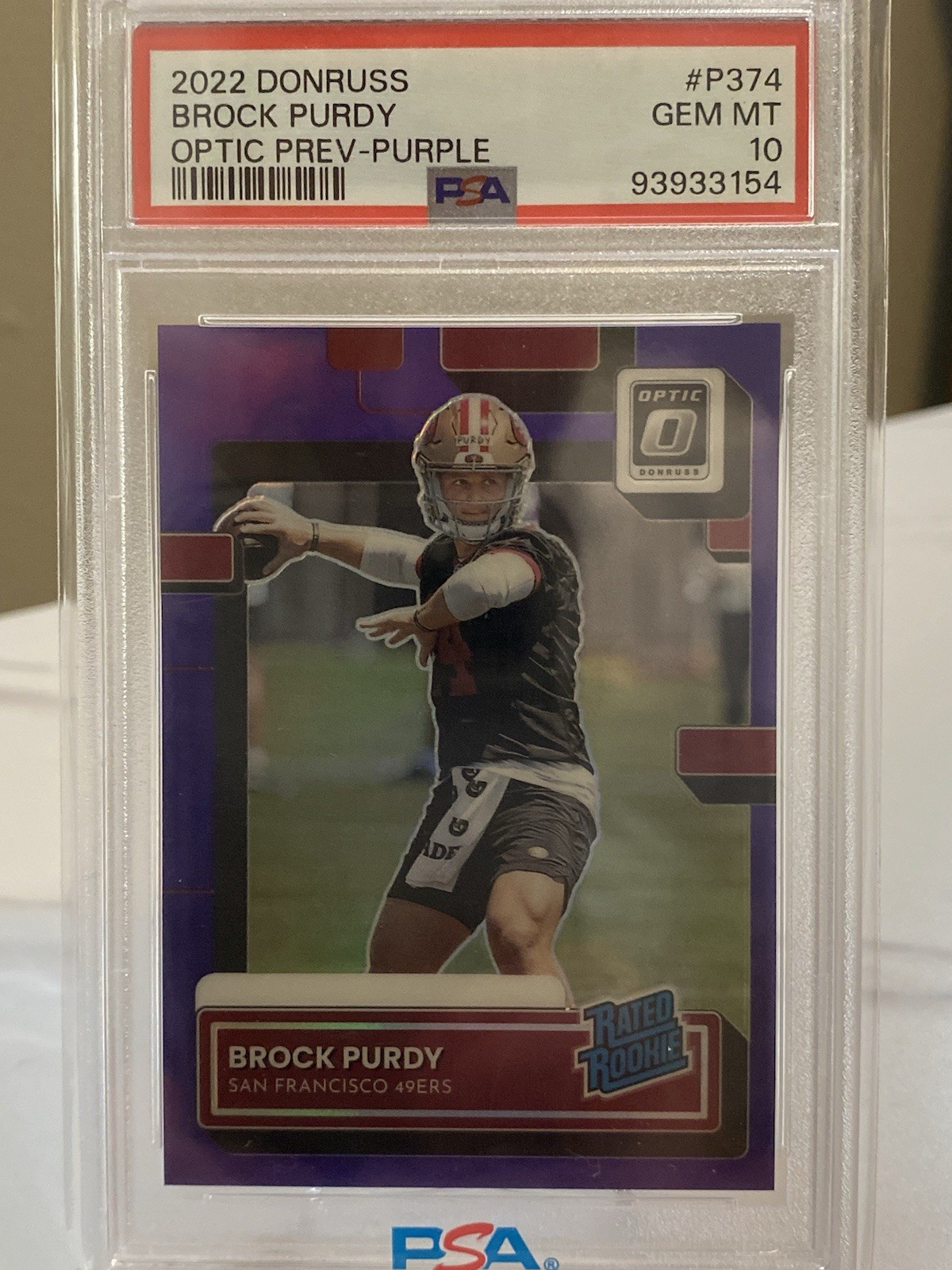 2022 Panini Donruss - Rated Rookie Brock Purdy #P-374 Optic Preview Purple /50