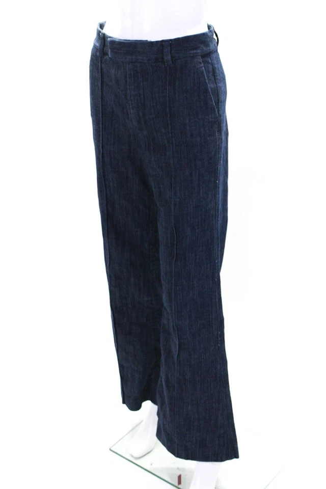 Pantalones Joie para mujer de algodón con cuatro bolsillos costura frontal tiro alto bootcut azul talla 4 Foto 2 de 4