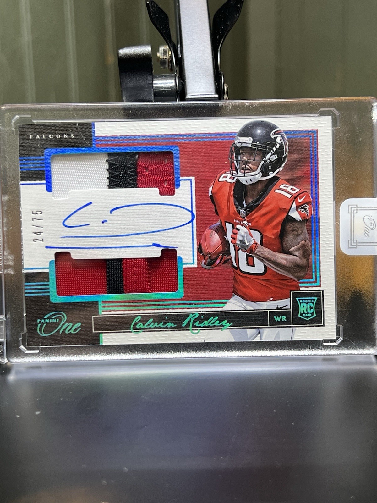 Calvin Ridley Panini One #65 Dual Patch Autograph-Blue