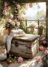 Luckyrichrui Rose Diamond Art 16 x 12 x 0.05 Inches, Sunshine Flower Window 