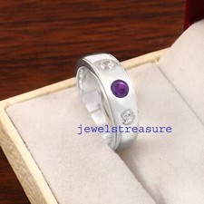 Natural Amethyst & Moissanite Gemstones 925 Sterling Silver Band Ring for Men #2
