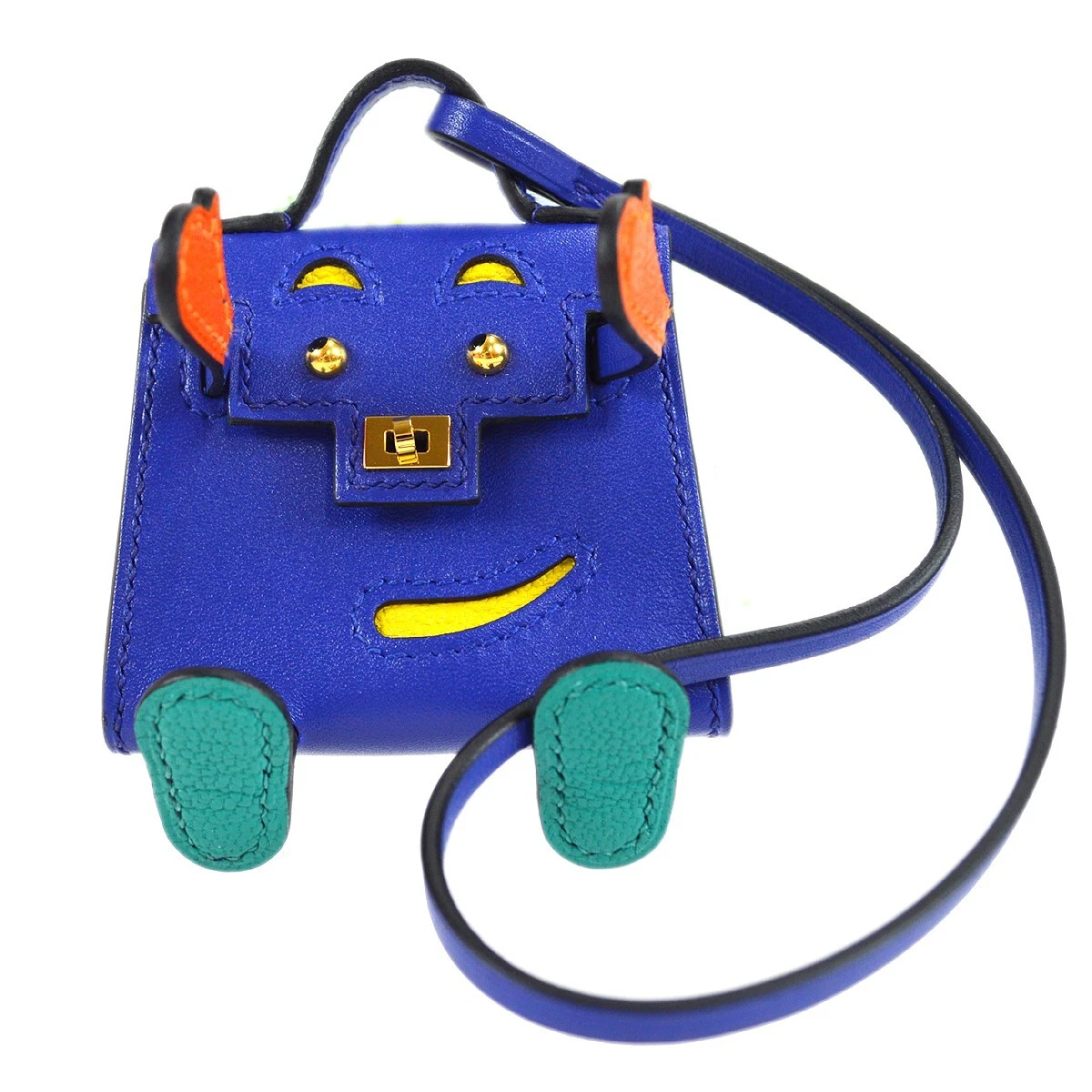 HERMES Kelly Doll Charm Bag Pouch Blue electric Tadelakt Chevre Z NN006IU  94796