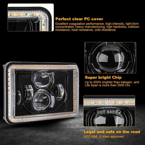 Faros LED 4x6" 4 piezas giro DRL haz alto-bajo para Chevrolet Monte Carlo 1980-1988 - Imagen 6 de 12