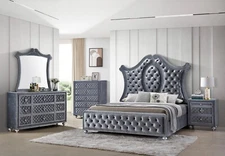 Beautiful Glam 5pc Traditional Gray Upholstered King Bed Set Bedroom Furniture