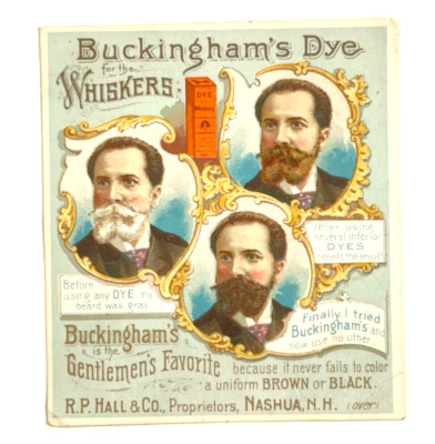 1890's Buckingham's Dye Barber Beard Shaving Advertising Trade Card Nashua NH