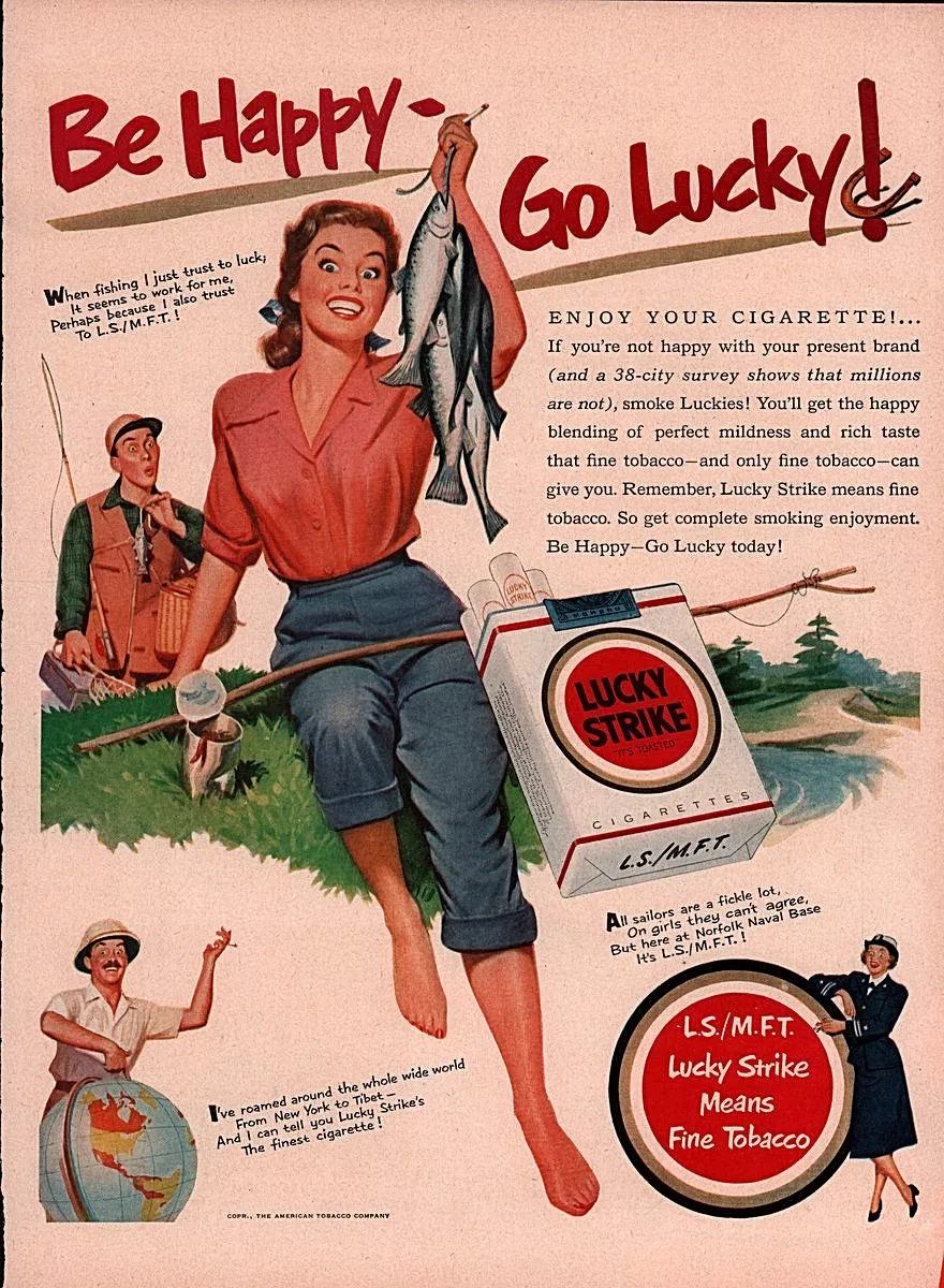 1951 Print Ad Poem Lucky Strike Beautiful Blonde Fish Cigarettes