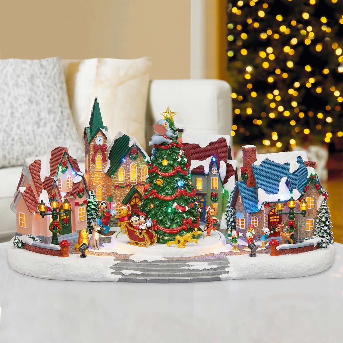 Disney Animated Holiday Village with Lights & Music Christmas Tree