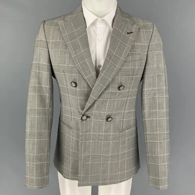 EMPORIO ARMANI Taille 38 Veste De Sport En Laine Mohair À Carreaux Noir Et Blanc - Photo 1/4