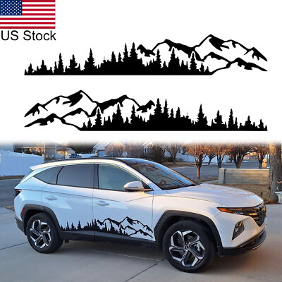 2x Black Mountain Tree Forest Graphic Side Body Stickers For Hyundai Tucson etc