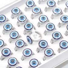 Bulk 25pcs Turkey Evil Eye Band Rings Silver Stainess Steel Trendy Charm Jewelry