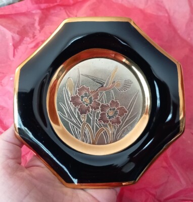 Art of Chokin 24k vergoldet schwarz Keramik Ornament Schmuck Schale japanisch