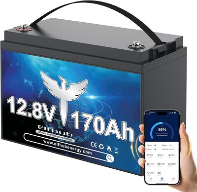 Elfhub LiFePO4 12.8V 170 Ah Car Battery 150 A BMS Over 15000 Cycle 2176W