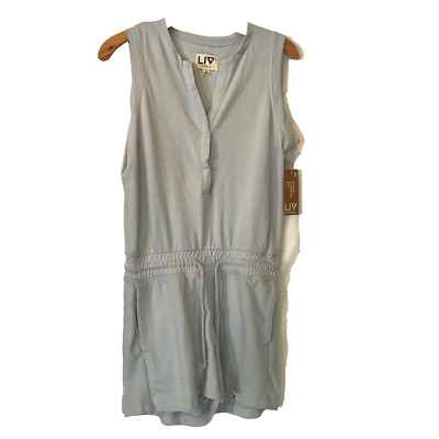 New Live Outdoor Aqua Blue Terry Cloth Romper V-Neck Size S