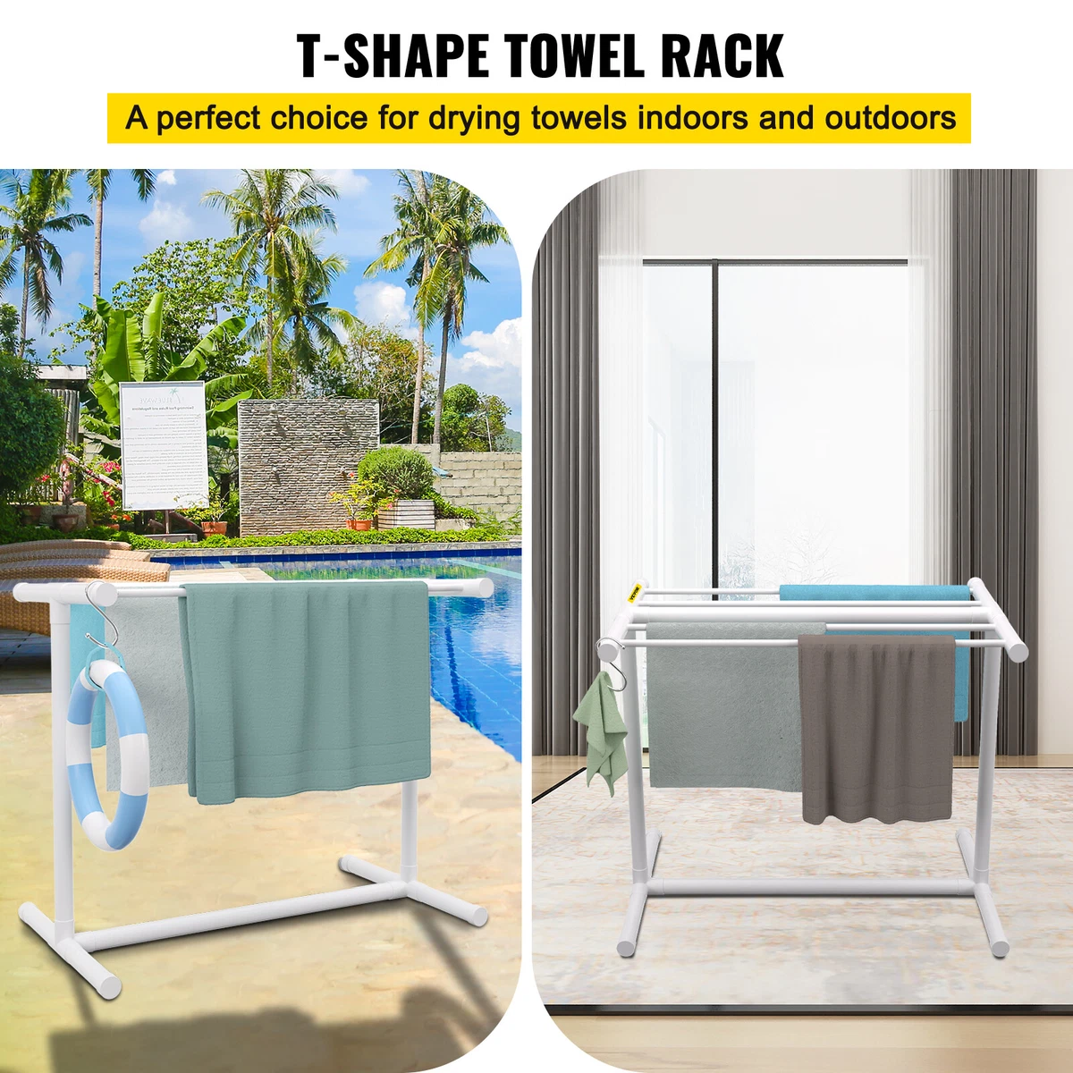 VEVOR Outdoor Towel Rack Pool Towel Rack 5 Bar T shape White