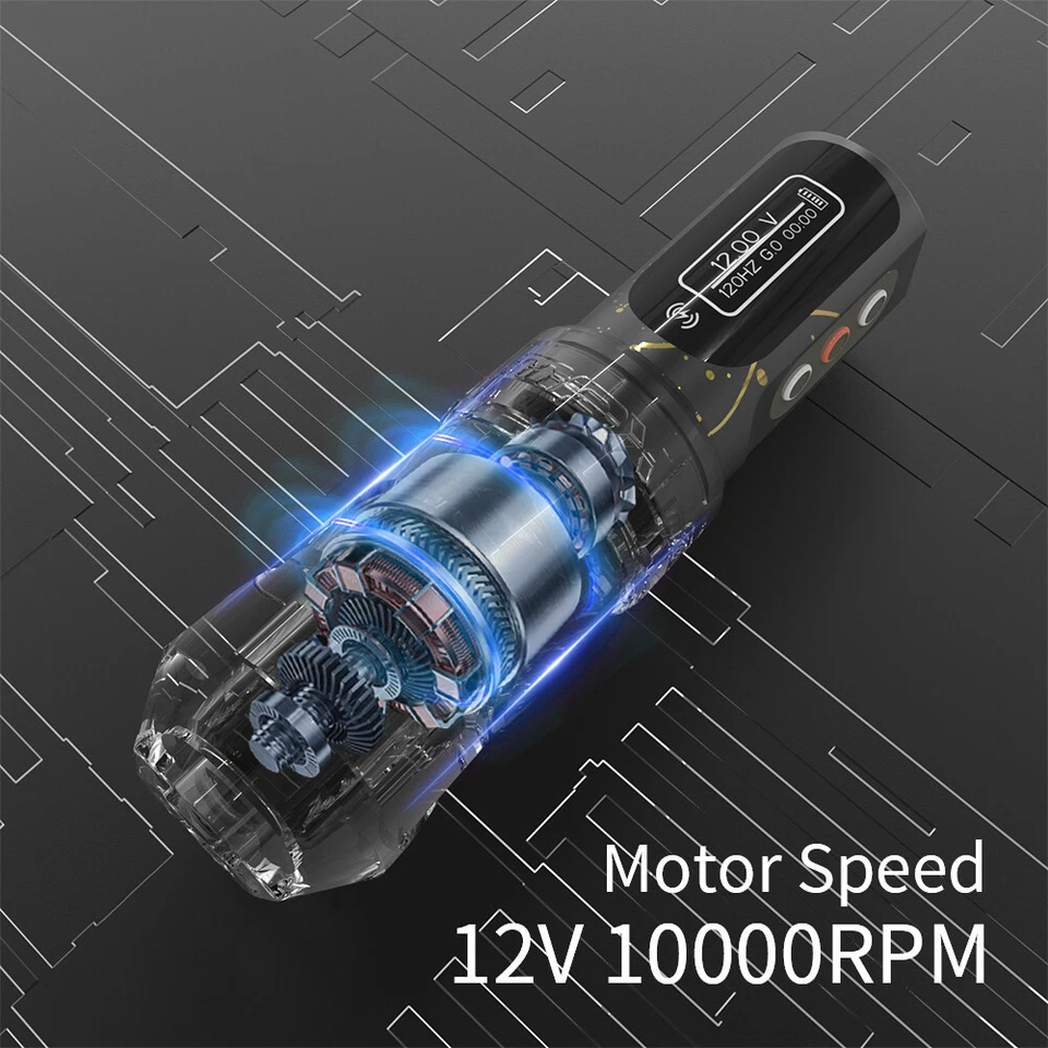 Ametralladora de tatuaje giratoria de motor fuerte inalámbrica profesional + 2 baterías 2000 mAh Foto 2 de 4