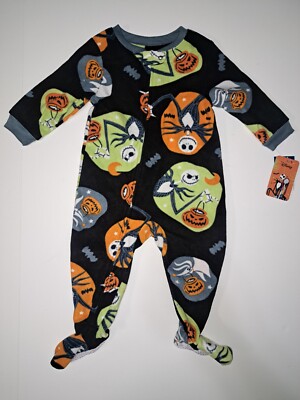 Nightmare Before Christmas Skellington Fleece Footed Sleeper Size 2T NEW #D39