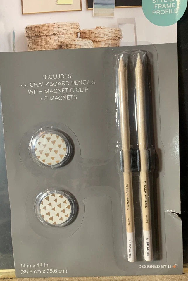 New Magnetic Black  Chalkboard 14x14 Gold Trim Frame With 2 Chalks & Magnets - Image 4 of 4