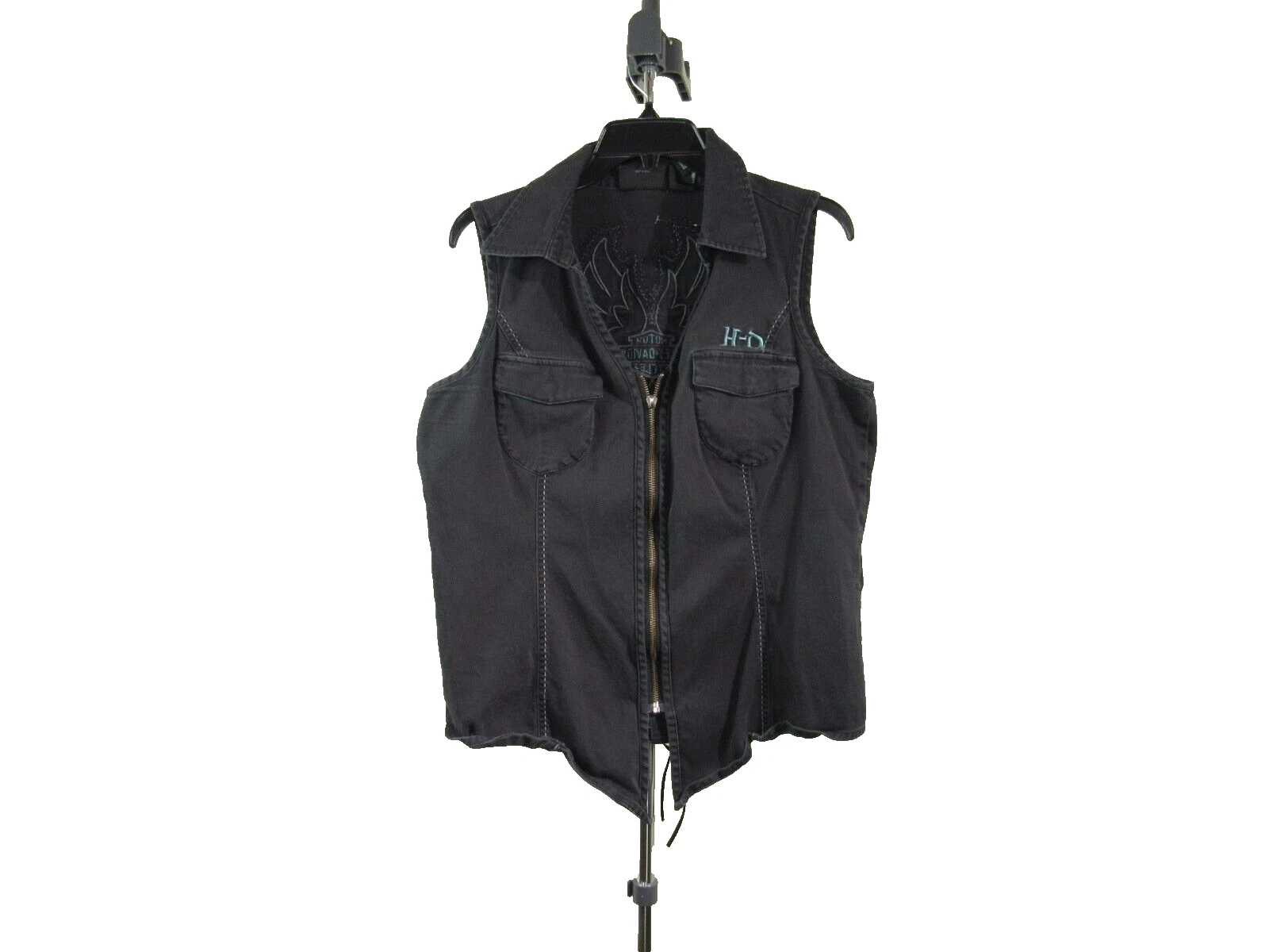 Vintage & Distressed Harley Davidson Women's Zip Up Two Front Pocket Sleeveless